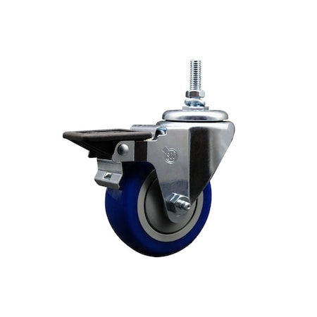 Service Caster 35 Inch Blue Polyurethane 12 MM Threaded Stem Caster with Brake SCC-TS20S3514-PPUB-BLUE-PLB-M1215